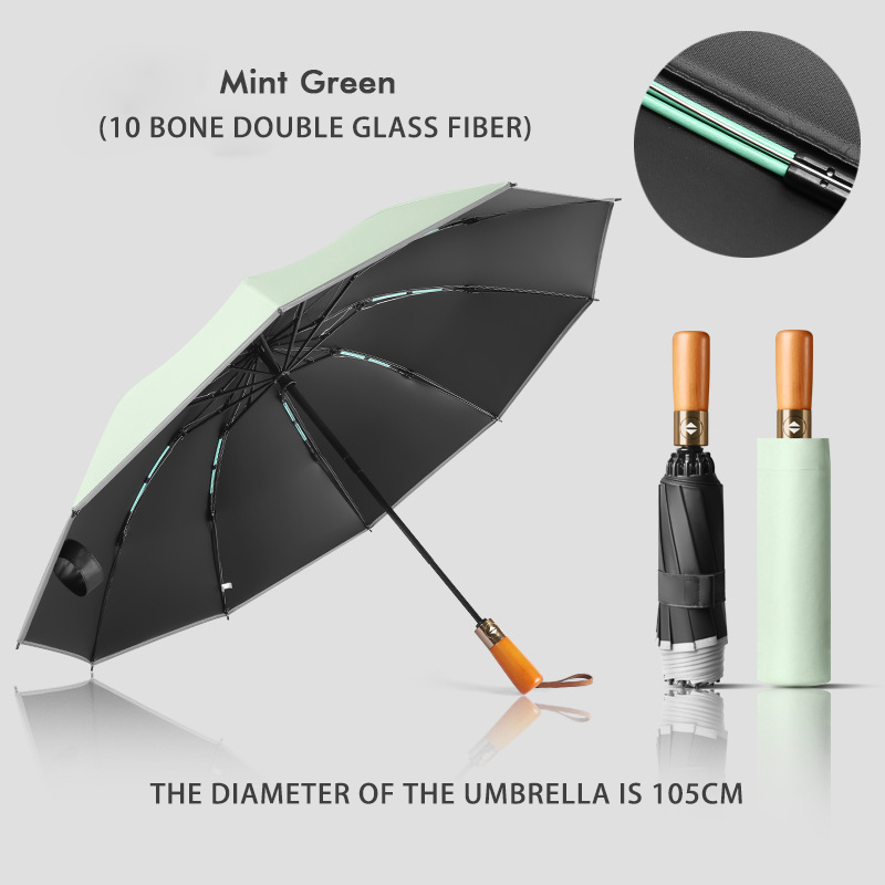 Reflective Stripes Large Folding Umbrella - Durable Automatic Black Rubber Design for Business Logos