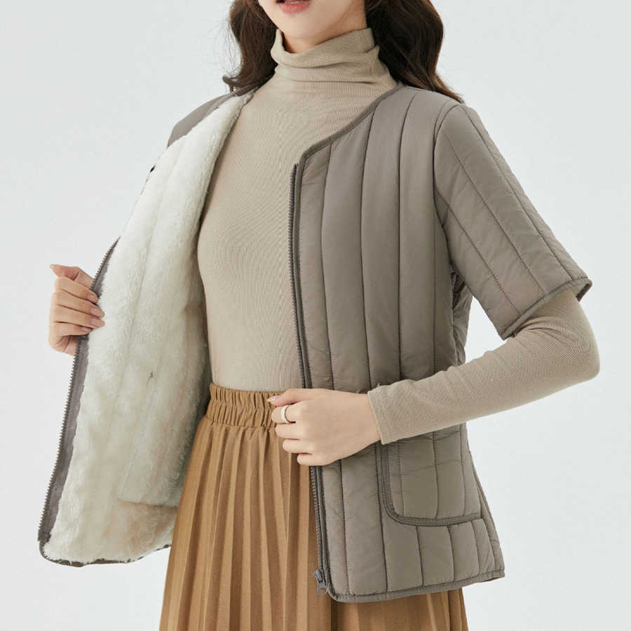 Womens New Zipper Thickened Warm Cotton Inner Tank Womens Home Cotton Clothes Cotton Clothes With Plush Short Sleeve Women Jackets Coat 241209