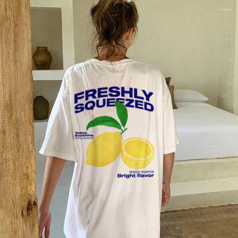 Womens T Shirts 90s Retro Lemon Citrus Back Print T-Shirt Oversized Cute Aesthetic Fruit Graphic Tees Streetwear Tops Women Fashion