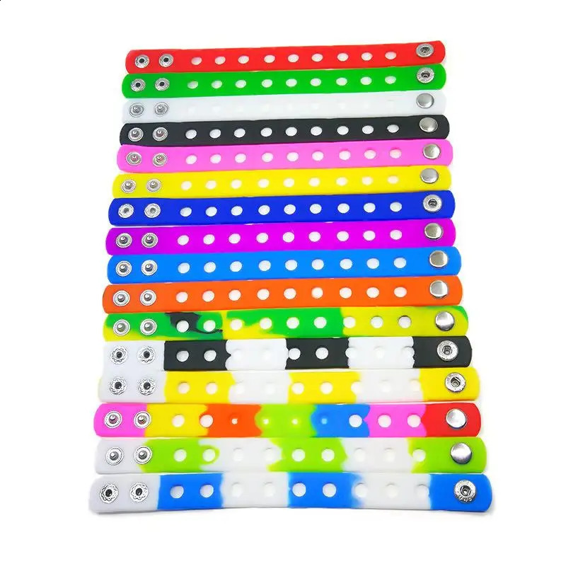 20pcs/lot Mix Style Random Silicone Bracelet Wristband 18cm Fit Shoe Charms Shoe Buckle Wristband Rubber Wrist Strap 250107