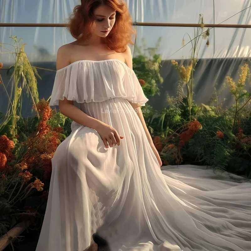 Maternity Dress Chiffon Shoulder Dress for Photoshoot Elegant Maternity Dress for Baby Shower Photography W250113