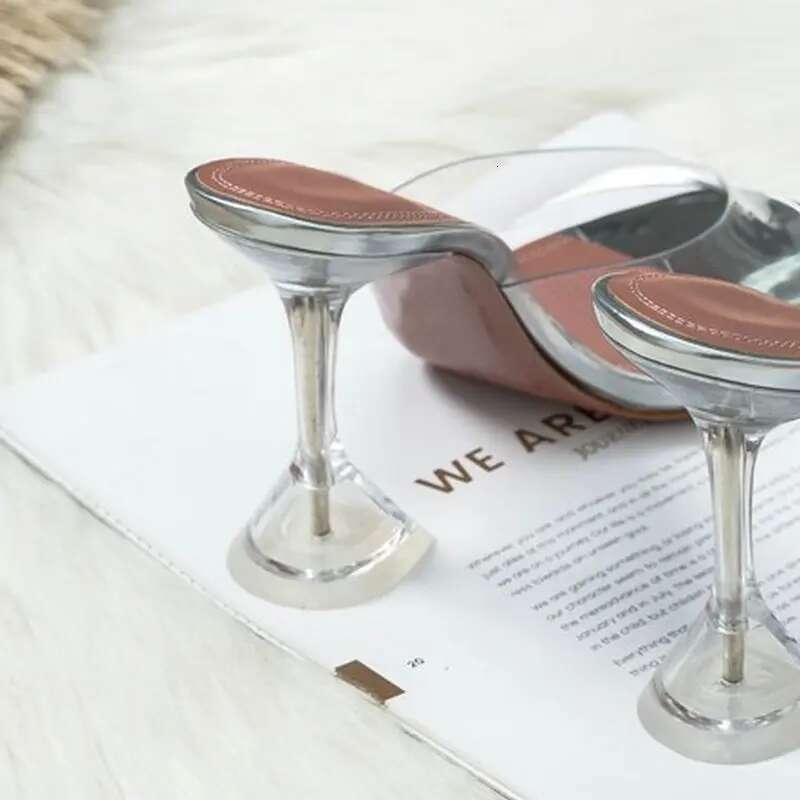 2024 PVC Jelly Crystal Pointed Toed High Heels Women Transparent Heel Sandals Slippers 10Cm Big Size