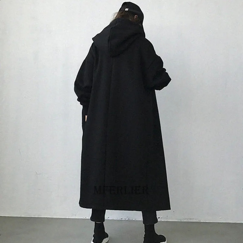 Plus Size 6XL 150kg Womens Wool Trench Coat Zipless Black Winter Womens Coat Open Seam Womens Casual Street Clothing 250108