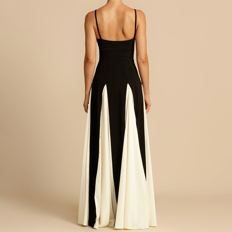 2024 Summer Elegant Female Vestidos Black White Patchwork Hem Maxi Dress Women Sexy Sleeveless Bodycon Sling Party Dresses