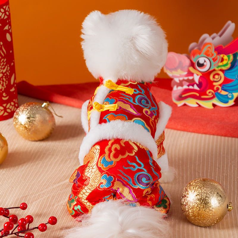 Chinese New Year Dog Clothes Coat Winter Warm Pet Clothes Tang Suit Yorkie Chihuahua Spring Festival Pet Clothing for Small Dogs