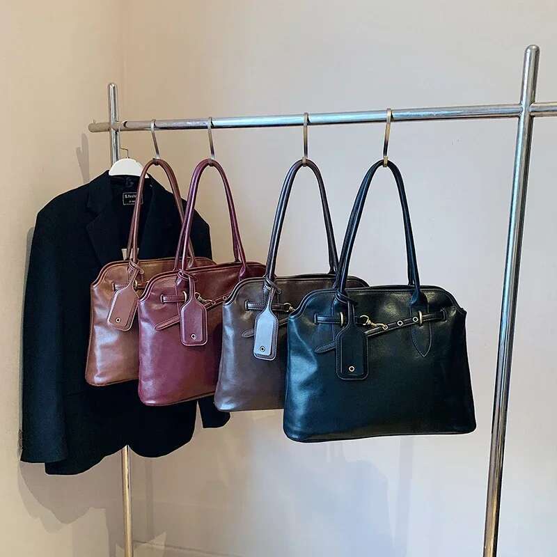 LEFTSIDE Design Large PU Leather Tote For Women 2024 Winter New Y2k Retro Fashion Underarm Shoulder Bag Handbags