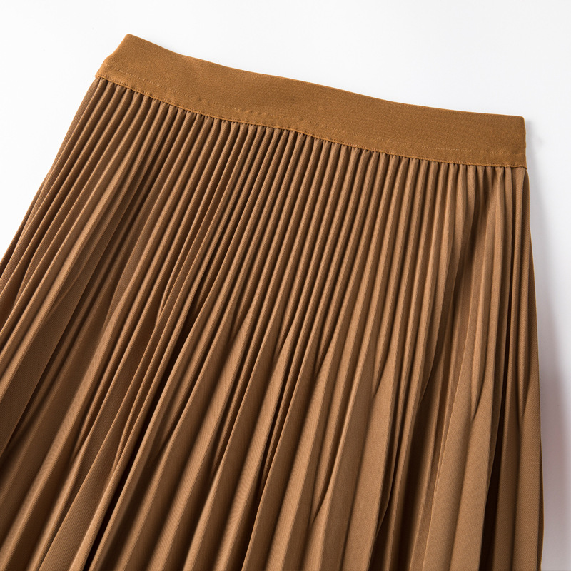 F170 Spring and summer heavy pleated skirt for women high waist slim large size skirt versatile pleated solid color medium length
