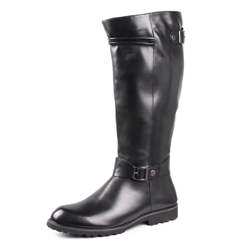 British Mens Black Leather Knee High Boots er Zip Long Motorcycle Shoes Antique Cosplay Stage Botas Casual Comfort Zapatos 250106
