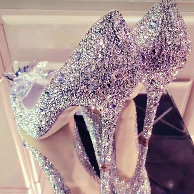 2024 European Wedding Female Rhie Crystal Stiletto Pointed Red Bridal Shoes Fashion Bridesmaid High Heel