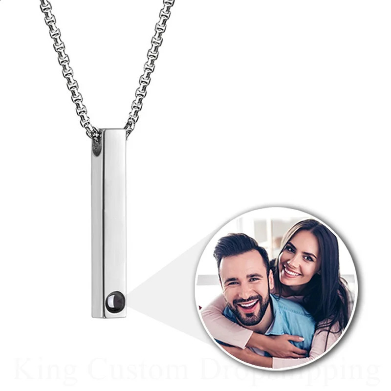 Original Projection Bar Necklace Rectangle Custom Po Pendants for Men and Women Commemorative Gifts Christmas Day 250107
