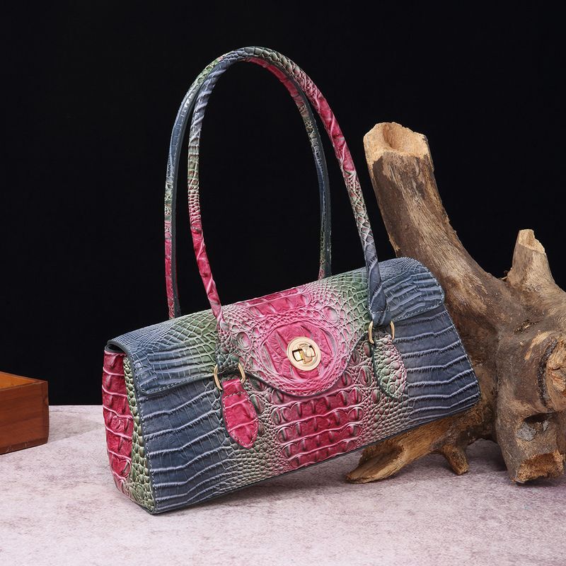 Retro Portable Armpit Baguette Women's Bag Crocodile Pattern Brahmin