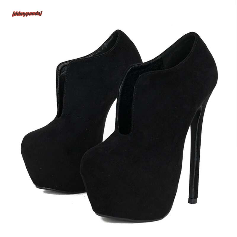 Women Extreme Thin High Heels Stripper Pole Dance Shoes Solid Black Round Toe Slip On Sexy Platform Pumps ddmypanda