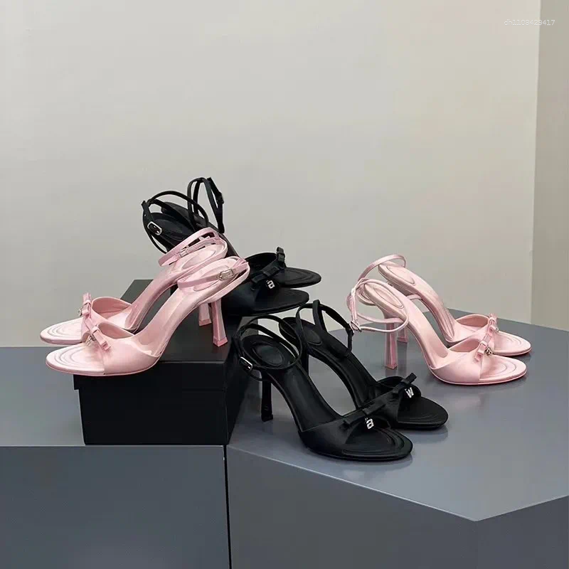 Women's Pink Satin Bow High Heel Sandals - Comfortable & Large Size hot 40, 2024 Summer Fashion
