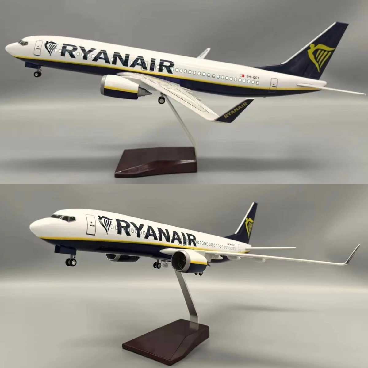 1 85 Scale 47cm 737 Aircraft Model Ryanair Ireland B737-800 Aircraft Model Die-Cast Resin Aircraft with LED Lights X250114
