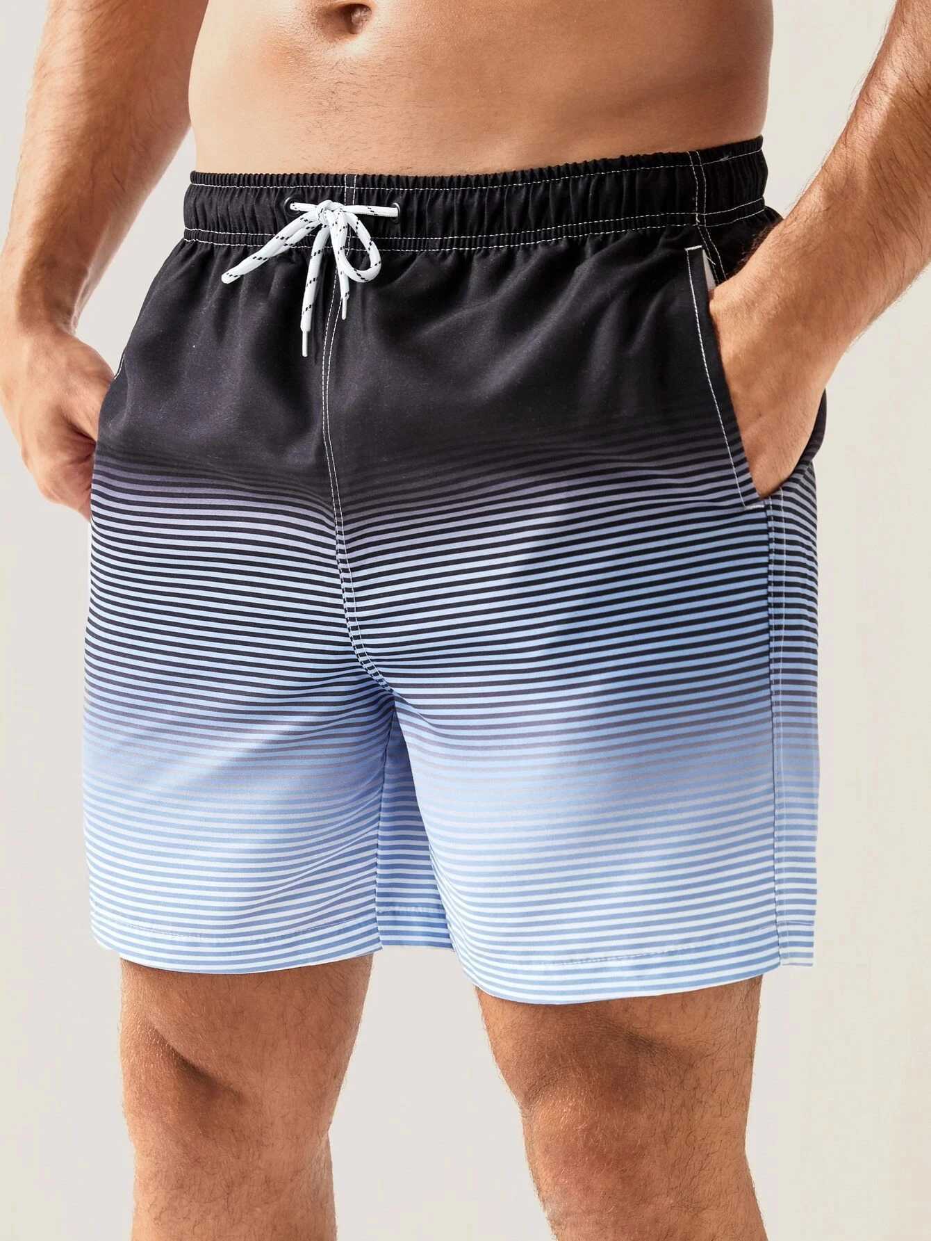 Interesting 3D gradient printed sports shorts for mens summer beach swimming shorts with pockets fashionable lucky draw for mens basketball shorts W25