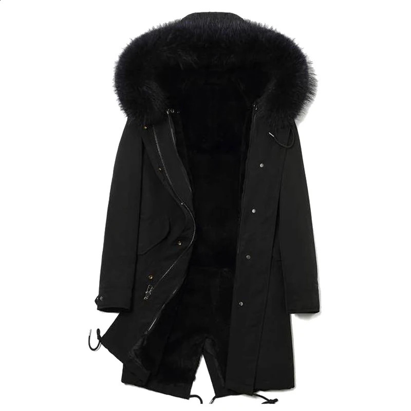 Winter Trendy Men High Quality Faux Fur Liner Parka Elegant Hair Hooded Long Coat Fashion Jackets 250107