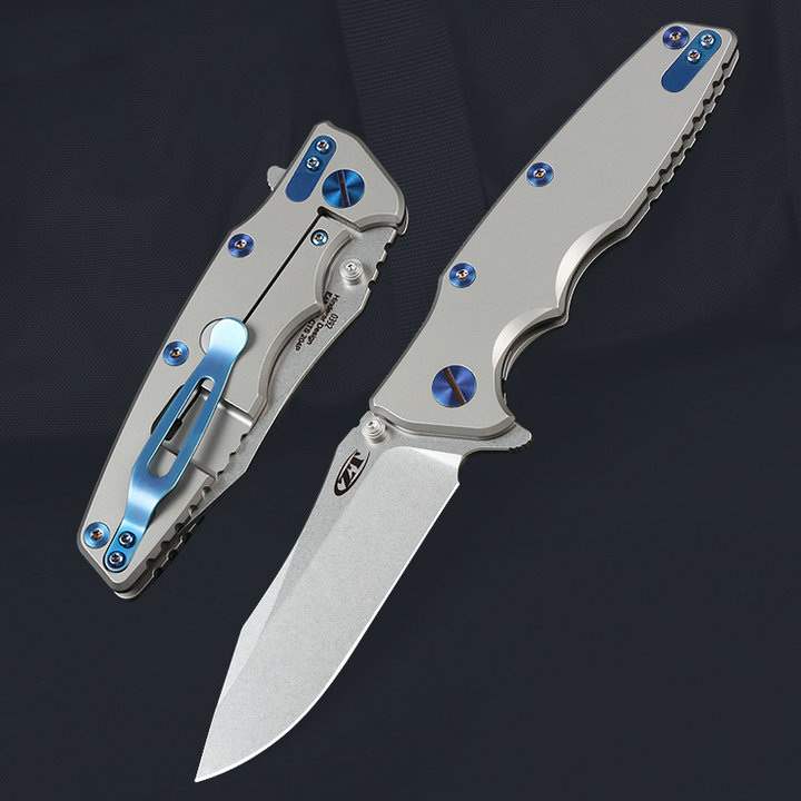 High Grade 0429 Flipper Folding Knife CTS-204P Stone Wash Drop Point Blade CNC TC4 Titanium Alloy Handle Ball Bearing EDC Pocket Knives