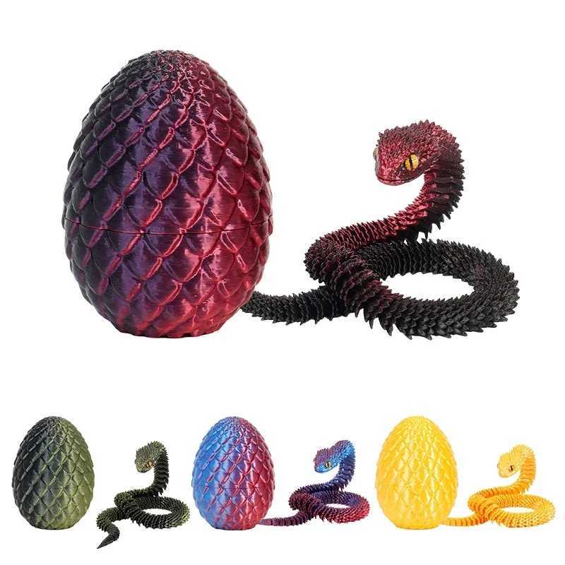 30cm 3D Printed Viper Snake Egg Crystal Dragon Egg Fidget Toy Animals Figures Rotatable Articulated Snake Toy New Year Kids Gift W250114