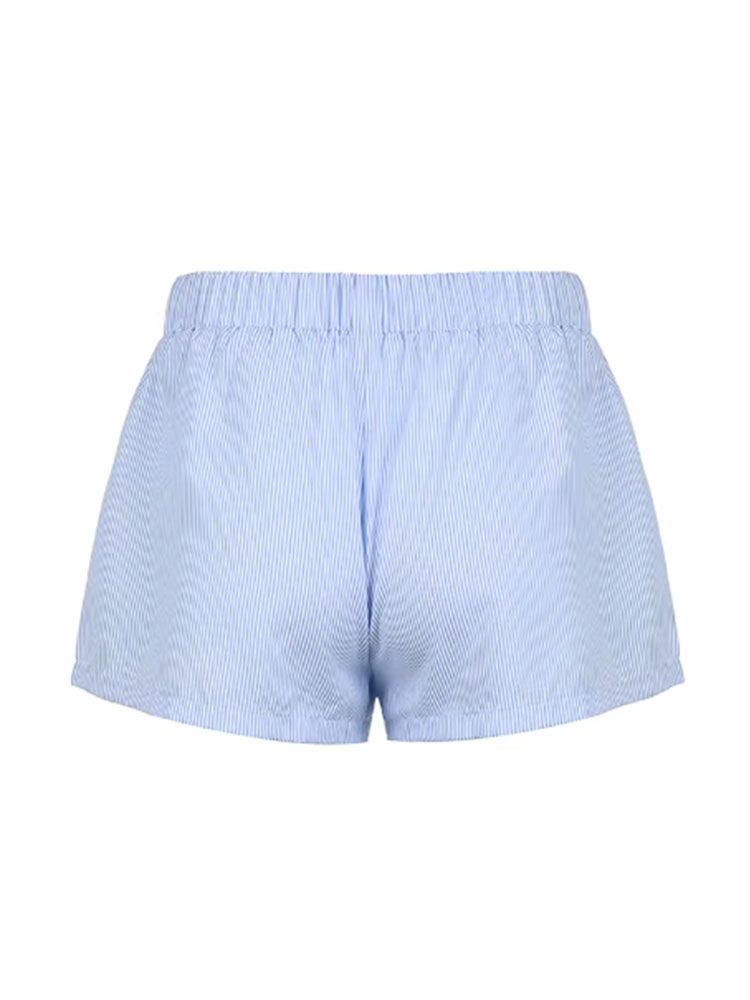 Casual Loose Stripe Button Details Summer Shorts Women Vacation Beach Outfits