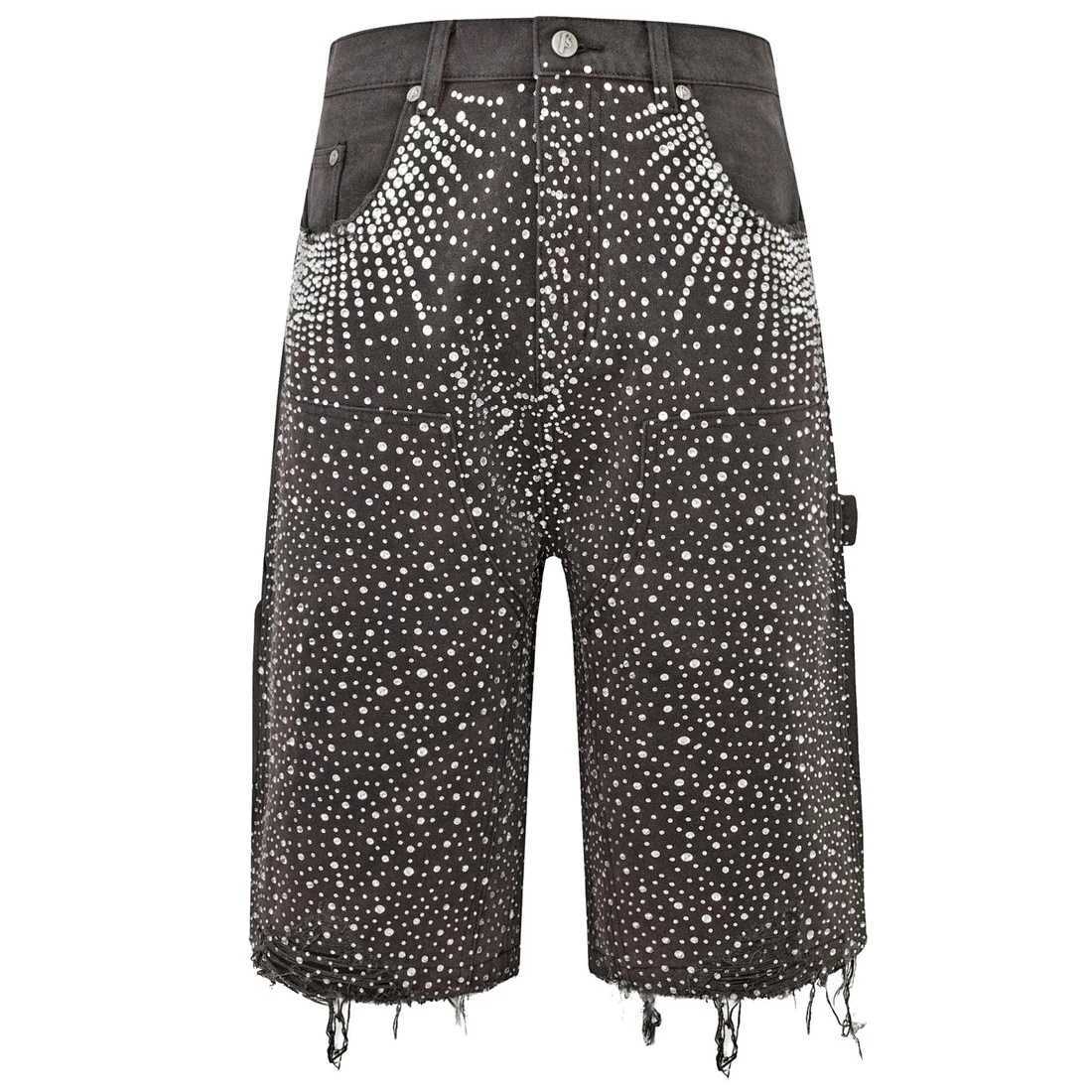 Streetwear Shorts Y2K Jeans American Retro Rhinestones Sequins Baggy Denim Gym Shorts Mens Womens Fashion Creative Casual ShortsXJ250114