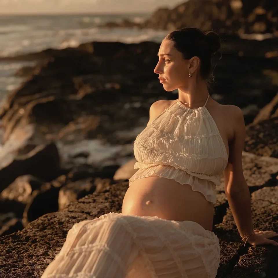 Pregnant womens swimsuit - sexy pleated camel skin fashionable neck hanging pregnant womens photography dress W250113