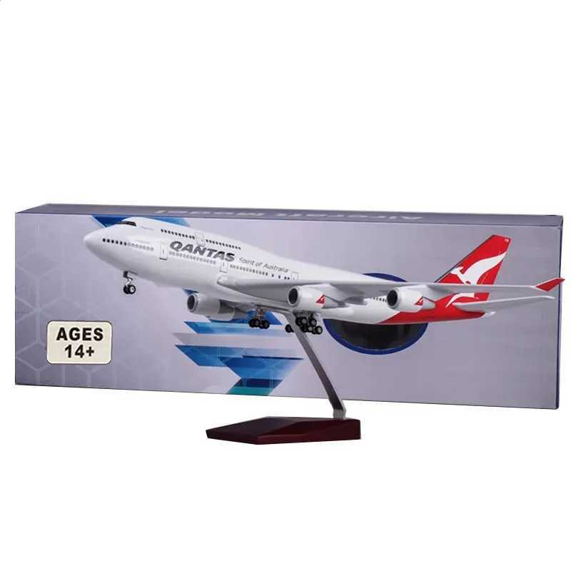 1/150 Scale 47CM Airplane 747 B747 QANTAS Airline Model LED Light Wheel Landing Gear Diecast Resin Plane Model X250114