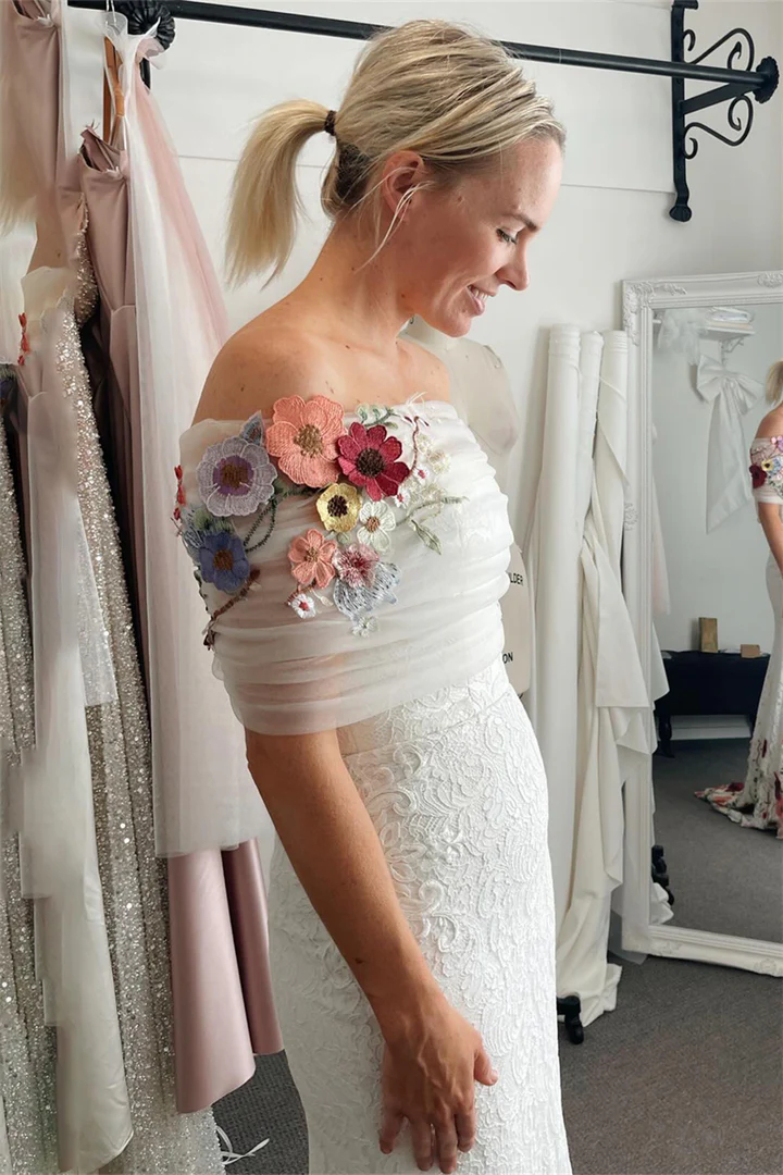 Elegant Bateau Neck Lace Mermaid Wedding Dresses With Embroidery Floral Appliques Colorful Garden Bridal Gowns 2025 Spring Vestido De Novia