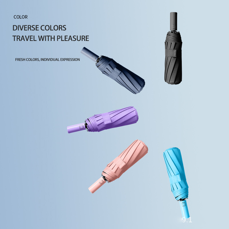Customizable Full Automatic Black Vinyl Umbrella with Sturdy Dual Dragonbone Handle - Ideal for Any Occasion