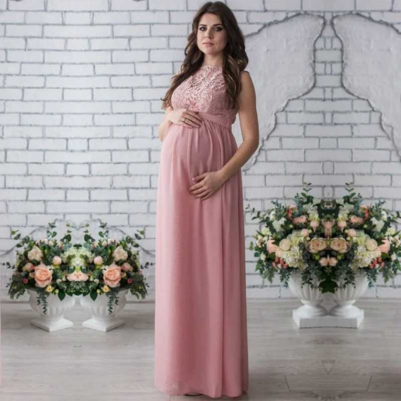 Lace maternity long dress womens casual long sleeved O-neck hollow evening Par long maternity dress DS19 W250113