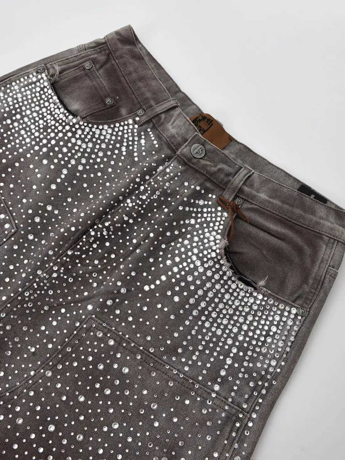 Streetwear Shorts Y2K Jeans American Retro Rhinestones Sequins Baggy Denim Gym Shorts Mens Womens Fashion Creative Casual ShortsXJ250114