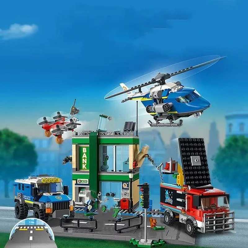City Police Series Police Bank Chase Police Station Helicopter Truck Boy Building Block Toys Childrens Educational Toys X250114