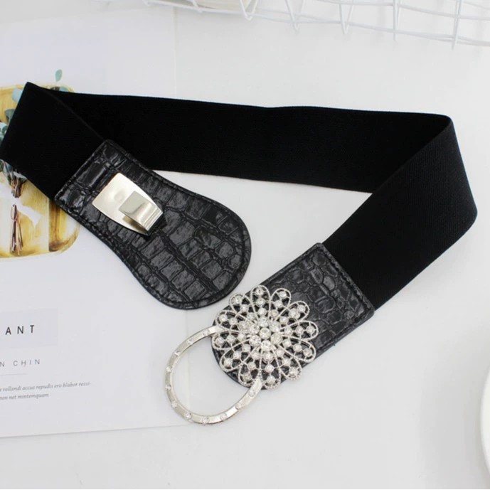 Down jacket belt female with diamond waist wide decorative with skirt elastic waist elastic rhinestone outwear waist seal black