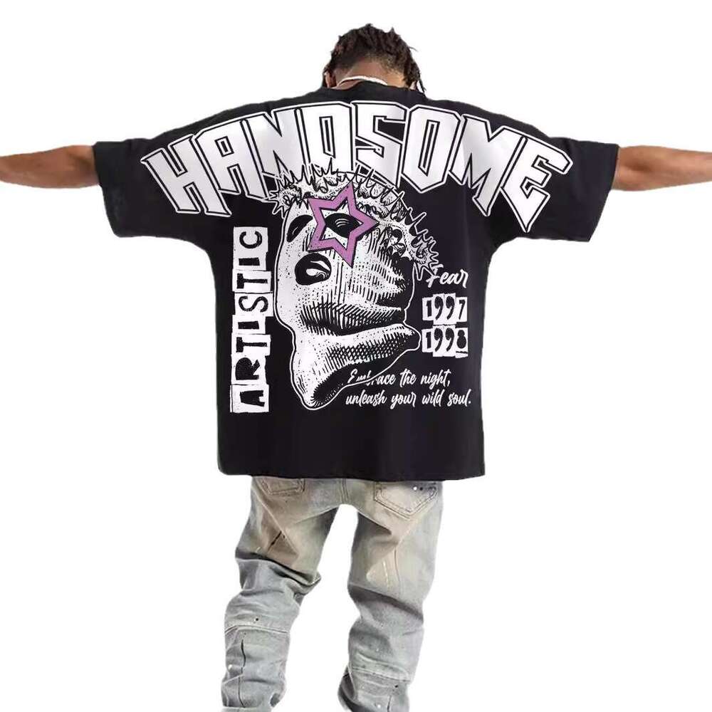 American street fashion brand Y2K Harajuku men's casual letter pattern printed short sleeved T-shirt