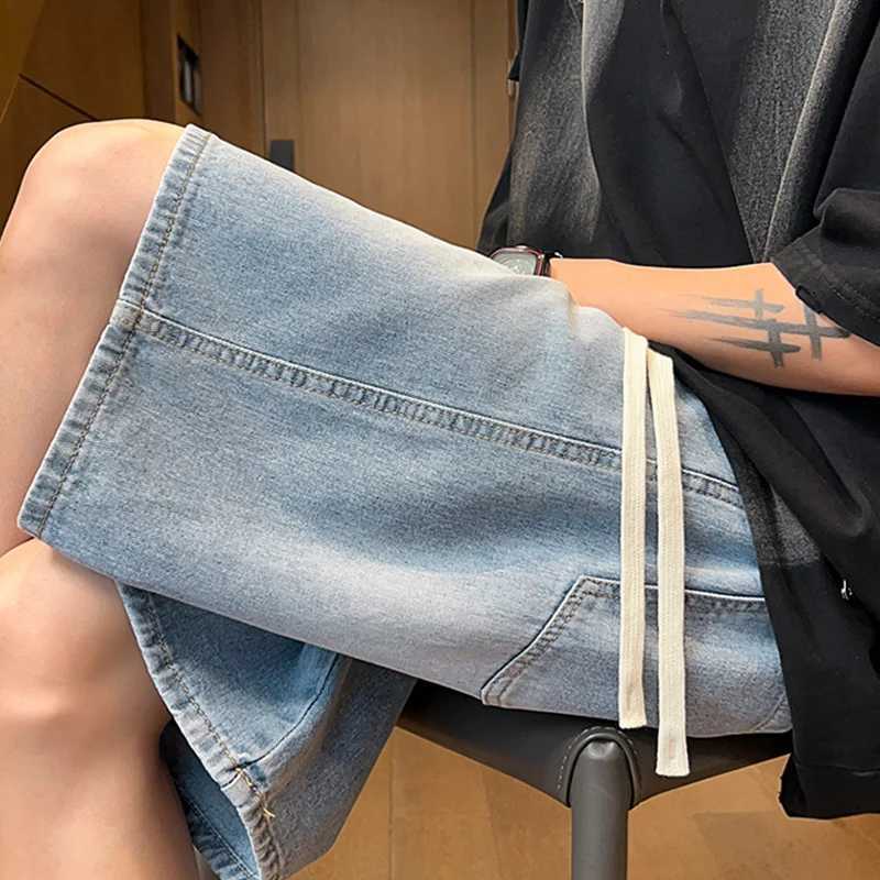 High Street Retro Blue Denim Shorts Men Summer New Baggy Wide Leg Jeans Half Pants Fashion Streetwear Y2k Clothing Oversized ManXJ250114