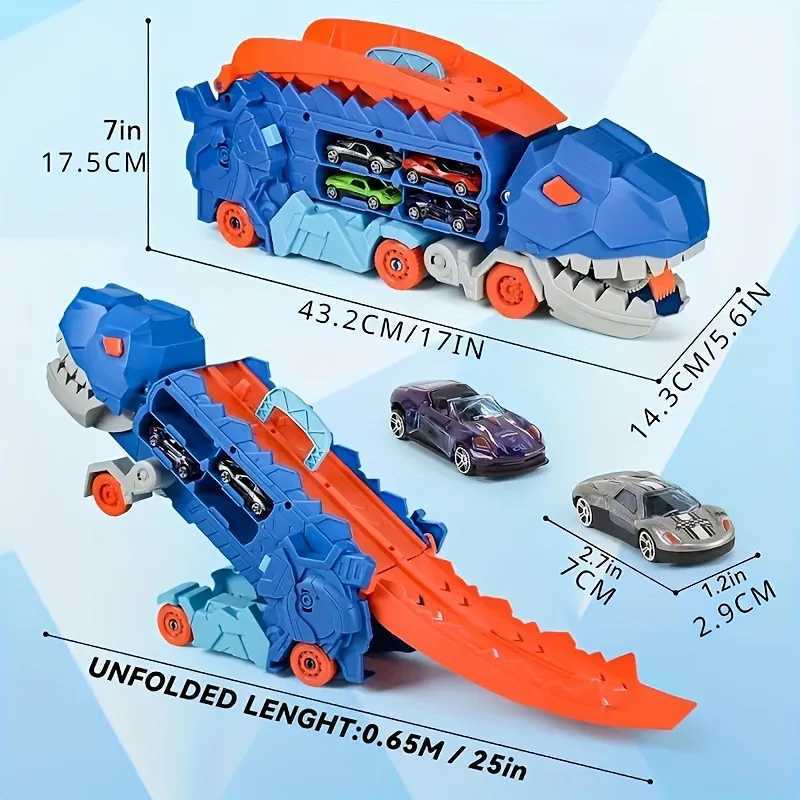 Dinosaur Transporter Truck Toys Foldable Track Alloy Transforming Christmas Decorations with Alloy Car Toy Gift for Kids Toddle X250114