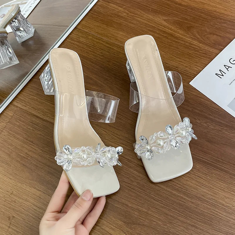 Women Fashion Shiny Crystal High Heels Sandals Women Summer Transparent Pvc Heeled Pumps Ladies Party Slippers Plus Size 42 250113