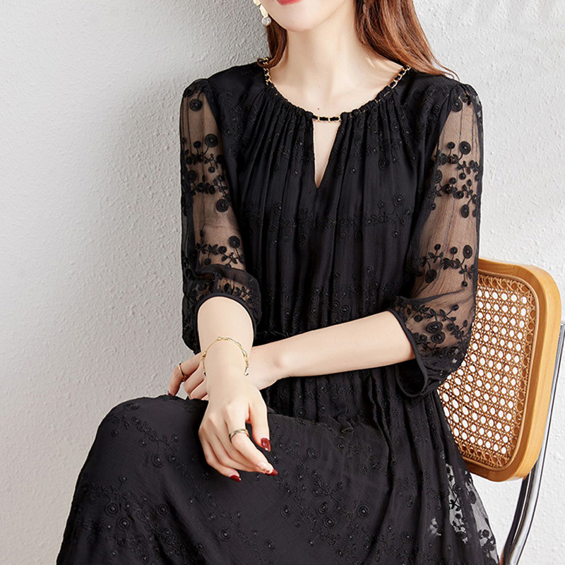 F145 Silk Embroidery Daughter of the Rich Lady Style Skirt Mulberry Silk Dress French Style White Medium and Long Size