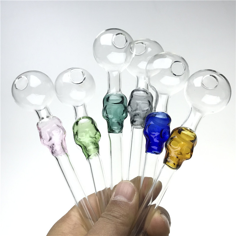 5.6 Inch Glass Oil Burner 30mm Big Ball Bowl Smoking Pipe with 10mm 1.5mm Thick Pyrex Straw Tube Colorful Skull Hand Pipes