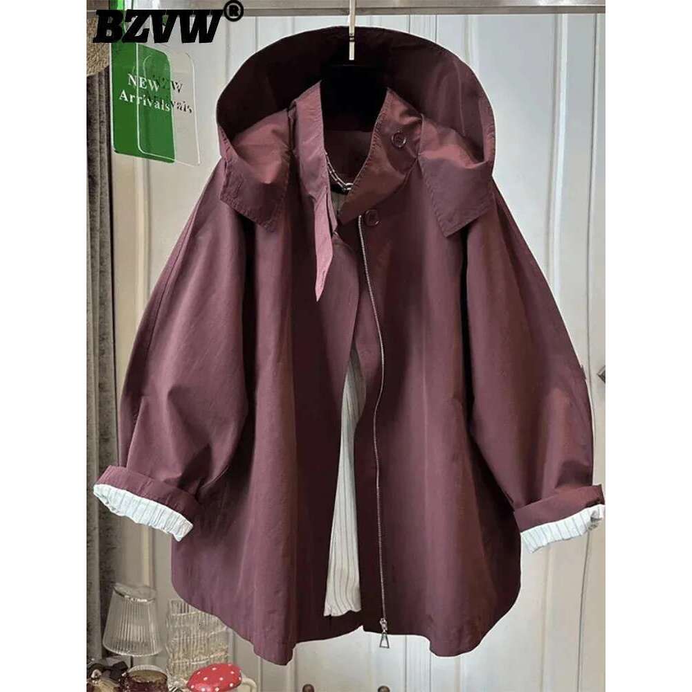hoodie Women's Wear BZVW Casual Jacket Women's Autumn New Hooded Zipper Design Solid Color Mminimalism Coats Versatile Female jacket