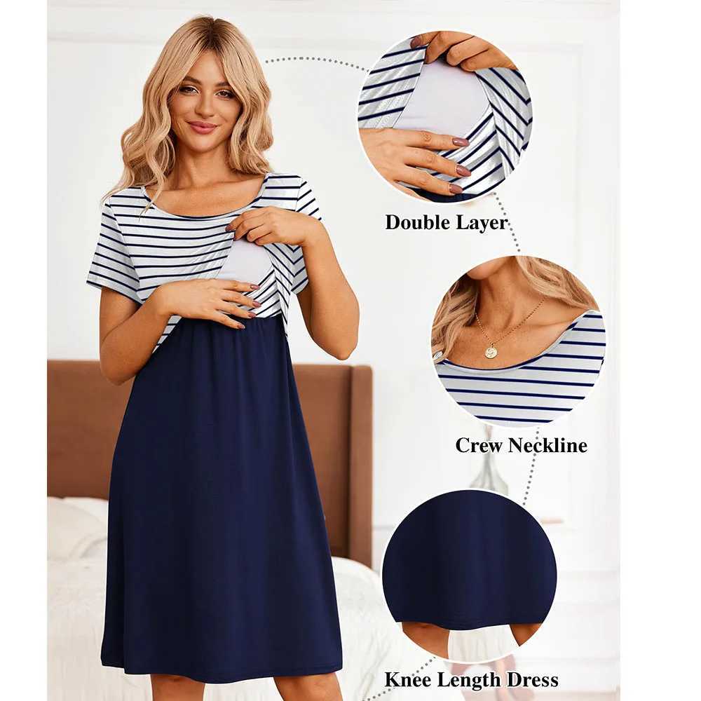 2024 Summer Womens Care Dress Summer Short Sleeve Patch Work Pregnant Women Breastfeeding Knee Length Dress W250113