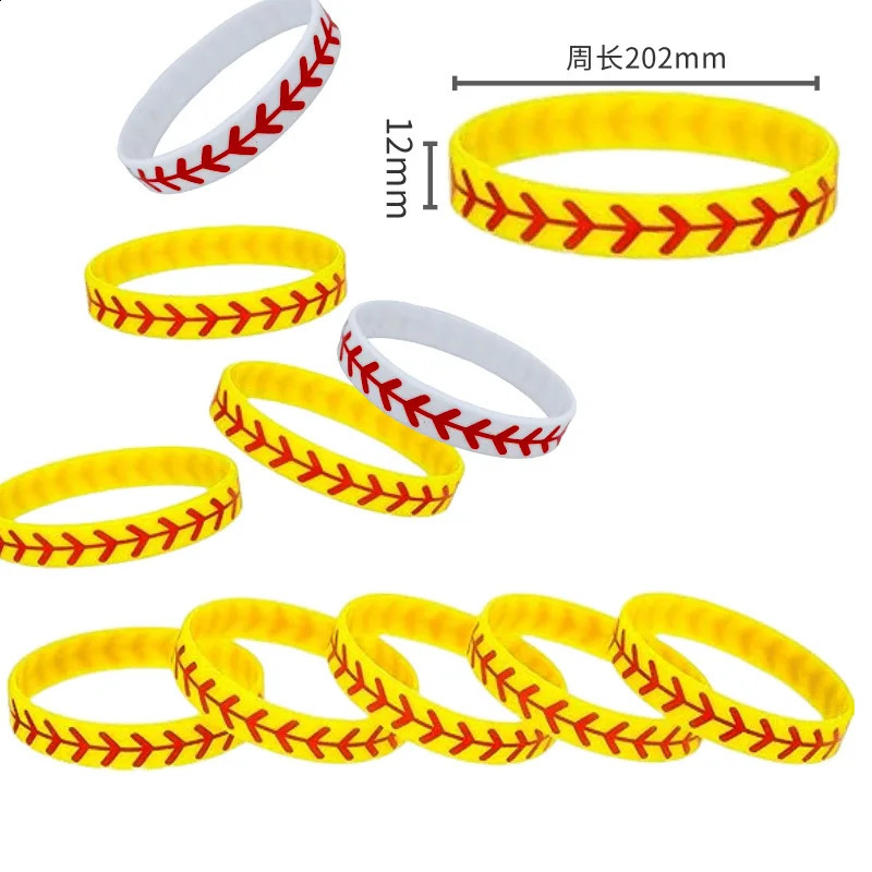 100PCS Softball Silicone Bracelet Sports Rubber Band Men Women Silicone Baseball Sports Bracelets Fashion Accessories 250107