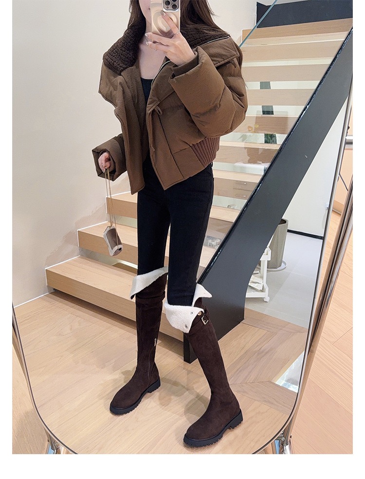 Winter Black New Lamb Wool Over The Knee Woman Round Toe New Slip On Tube Warming Fur Long Thigh Boots 1a26