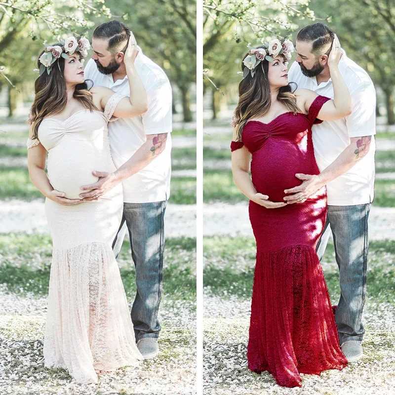 Pregnant women take off their shoulders and become pregnant with sexy photography props. Care for elegant and simple long dresses in multiple colors W