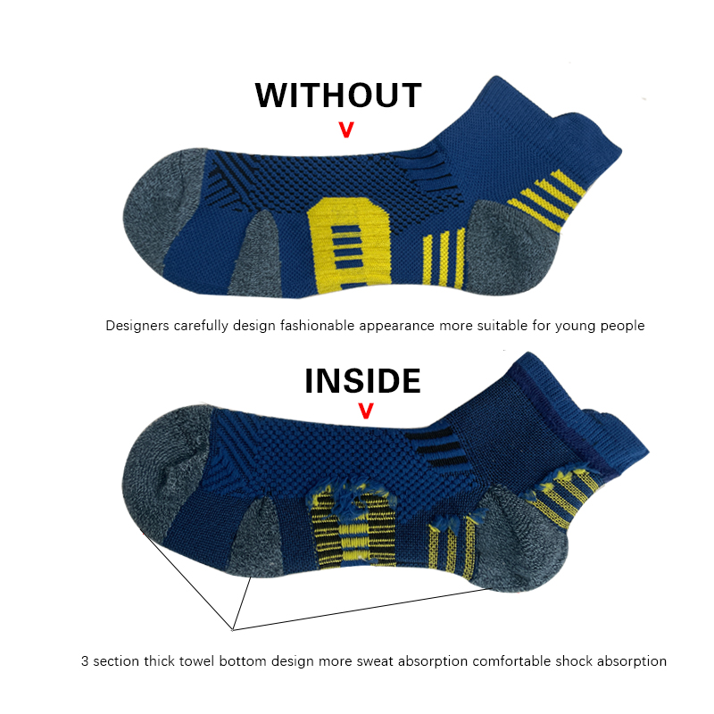 3 Pairs Professional MEN'S Sports Socks Outdoor Running Fitness Climbing Thick Quick Drying Towel Short Socks for Man 39-45