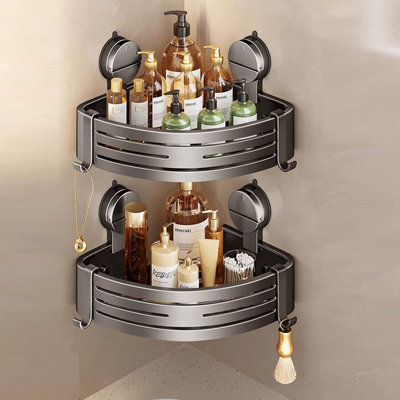 Bathroom triangular storage rack suction cup Aluminum bathroom storage Toilet shower shampoo lotion wall hanging corner shelf