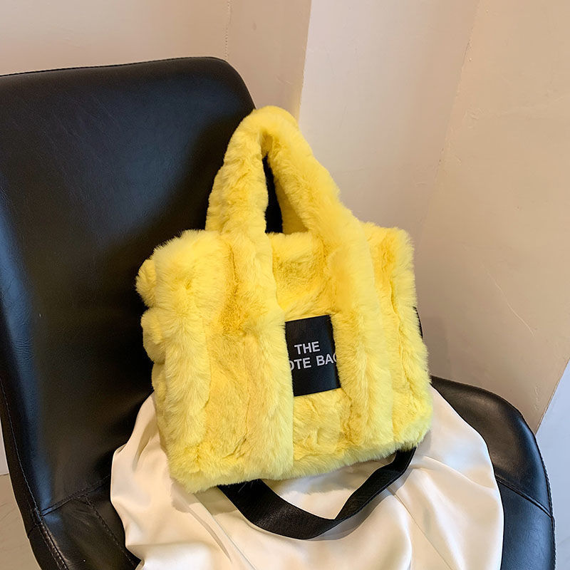 Winter Faux Fur Plush Tote Women's Letter Designer Large Capacity Handbag Shoulder Bag Purses Female Satchel Bags Bolsas