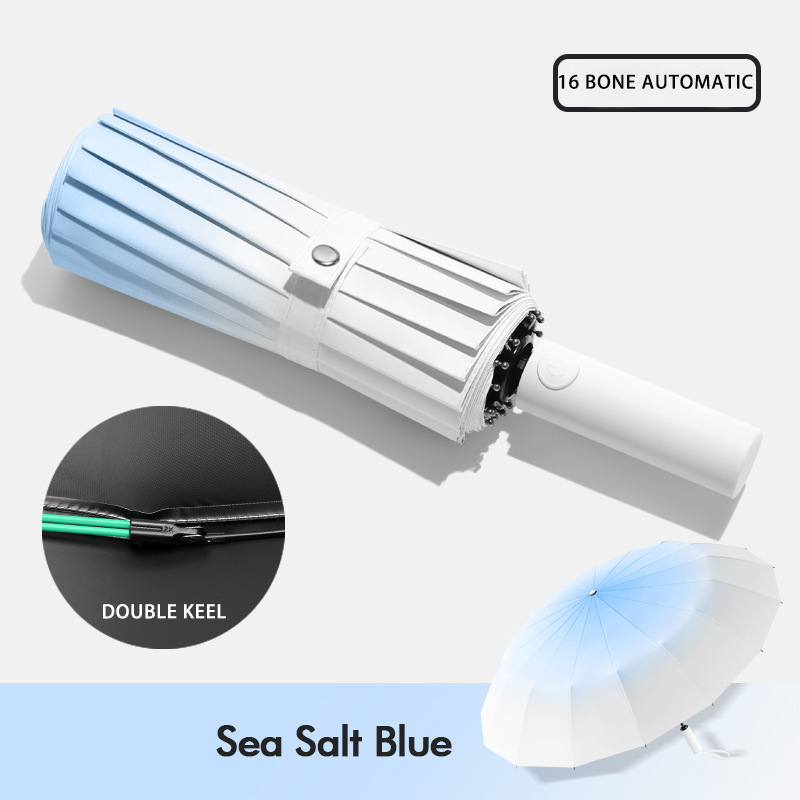 Multi-Purpose Three-Fold Travel Umbrella Featuring 16 Sturdy Aluminum Poles & UV Shielding Layer