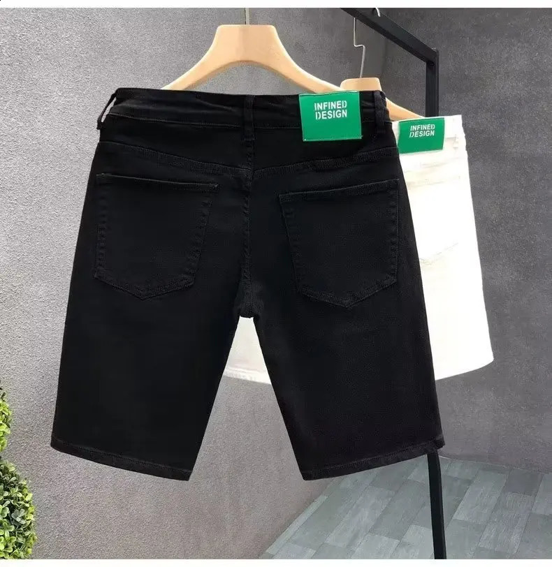 2023 Summer Casual Denim Shorts Men Fashion White Knee Length Pants Straight Slim Classic Male Clothing Jeans 250103