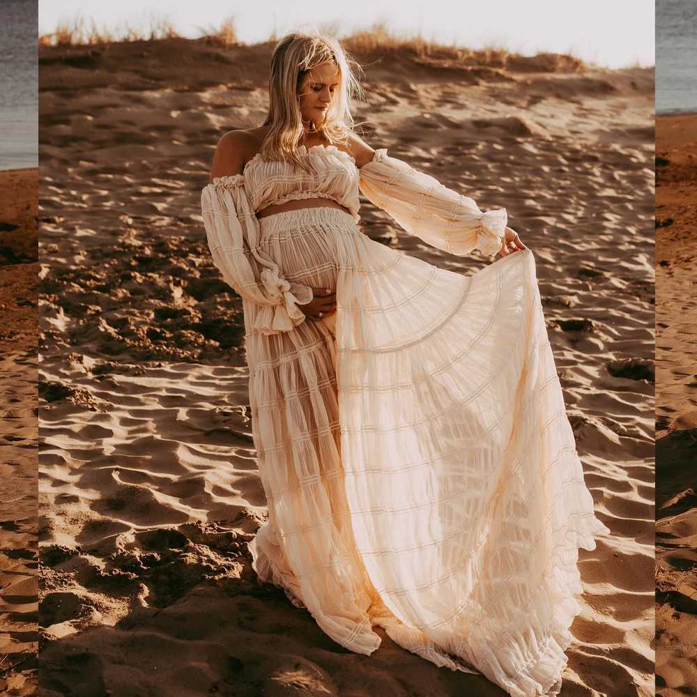 Pregnant womens clothing photo shoot pleated chiffon sexy off shoulder top pleated edge split style dress photo shoot womens photography dress W250113