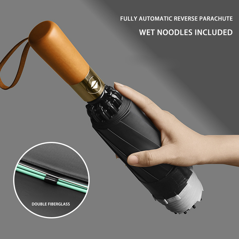 Reflective Stripes Large Folding Umbrella - Durable Automatic Black Rubber Design for Business Logos